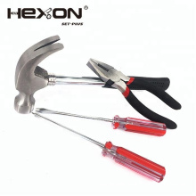 4 pieces combination hand tools kit with plier claw hammer and screwdrivers